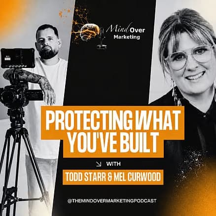 Cover art for the Mind Over Marketing podcast episode with Mel Curwood on cash flow and boundaries